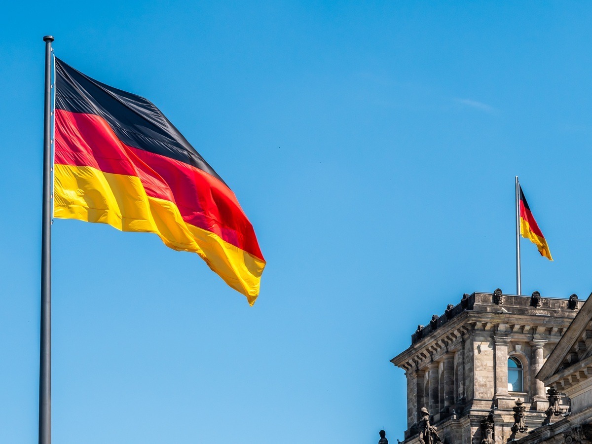 The National flag of Germany waving in the wind