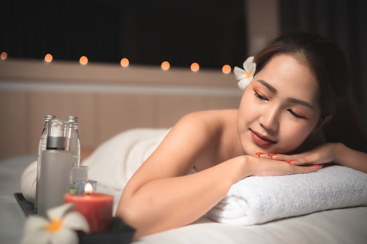 A woman relaxing in a spa