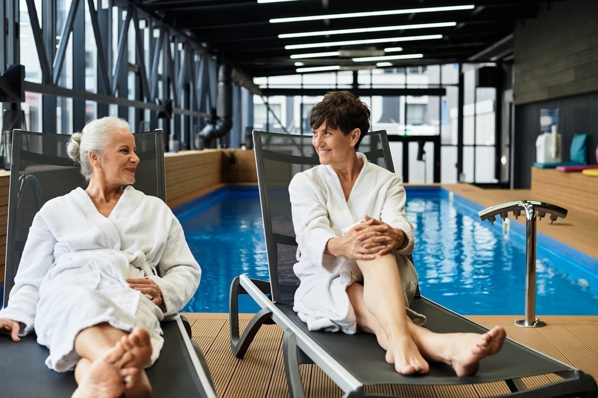 Two women enjoying themselves at a wellness resort
