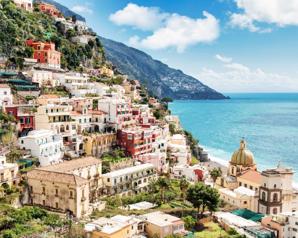 High angle shot of the beautiful buildings by the overlooking the Mediterranean captured in the Cote d'Azur
